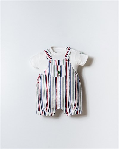 U.S. Polo Assn. Erkek Bebek Çizgili Tulum 6-36 Ay Beyaz