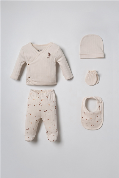 U.S. Polo Assn. Erkek Bebek Hastane Çıkışı 5Li Set 0-3 Ay Ekru