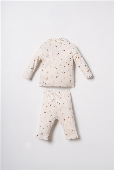 U.S. Polo Assn. Erkek Bebek %100 Pamuk Falling Leaves Gömlek Pijama Takımı Ekru