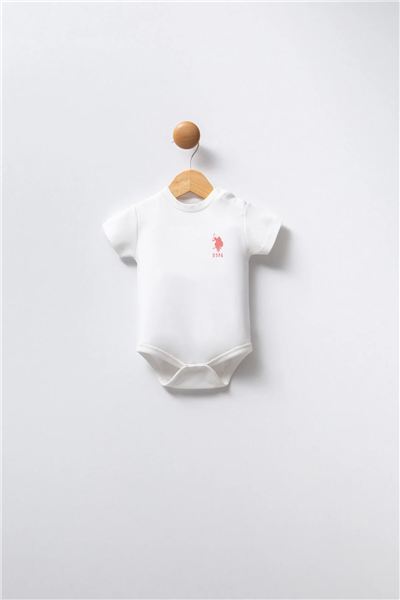 U.S. Polo Assn. Kız Bebek Pamuklu Bisiklet Yaka Pigment Baskılı Yazlık Regular Fit  Badi Zıbın 3-24 Ay Pudra