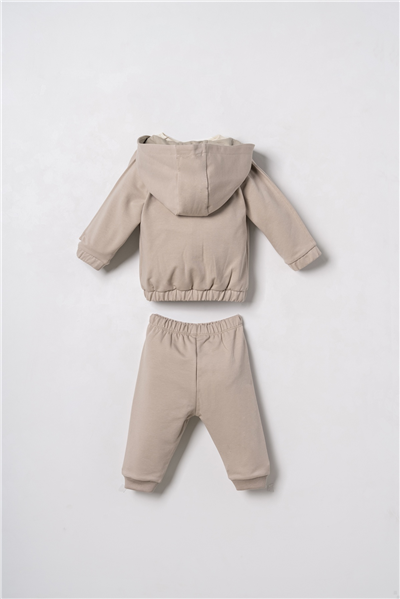 U.S. Polo Assn. Erkek Bebek Nakışlı Yeşil Hırkalı Eşofman Takım 6-36 Ay Bej