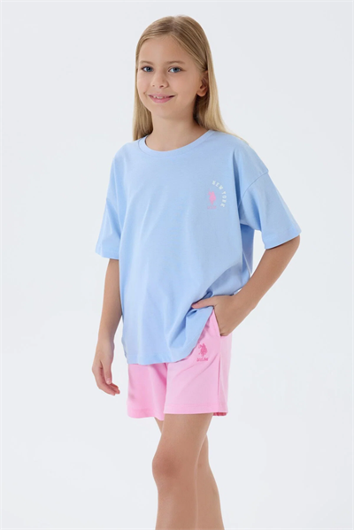 U.S. Polo Assn. Kız Çocuk Şort Takım 4-8 Yaş Mavi
