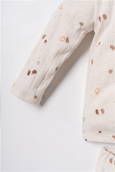 U.S. Polo Assn. Erkek Bebek %100 Pamuk Falling Leaves Gömlek Pijama Takımı Ekru