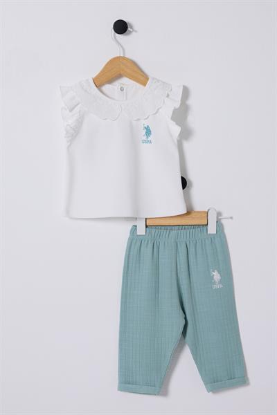 Us Polo Kız Bebek Pantolonlu Takım  6-36 Ay Beyaz