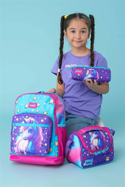Wia Kız Çocuk Unicorn Desenli 3lü Okul Çanta Seti Pembe