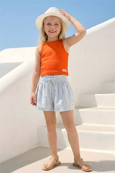 Zeyland Kız Çocuk Çizgili Şort  3-12 Yaş Mavi