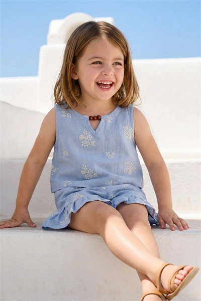 Zeyland Kız Çocuk Şortlu Takım 3-12 Yaş Mavi