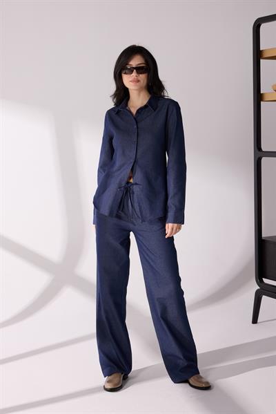 Denim Gömlek Palazzo Pantolon Takım