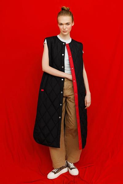 Armonia Çıt Çıt Kapamalı Renk Detaylı Zamansız Spor Yelek-Siyah