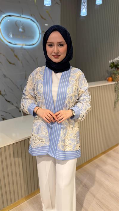 GHİSA 3265 DANTEL DETAY HIRKA-MAVİ