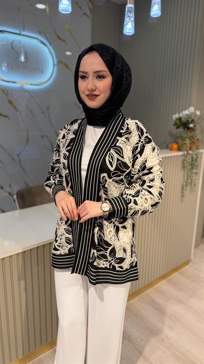 GHİSA 3265 DANTEL DETAY HIRKA-SİYAH