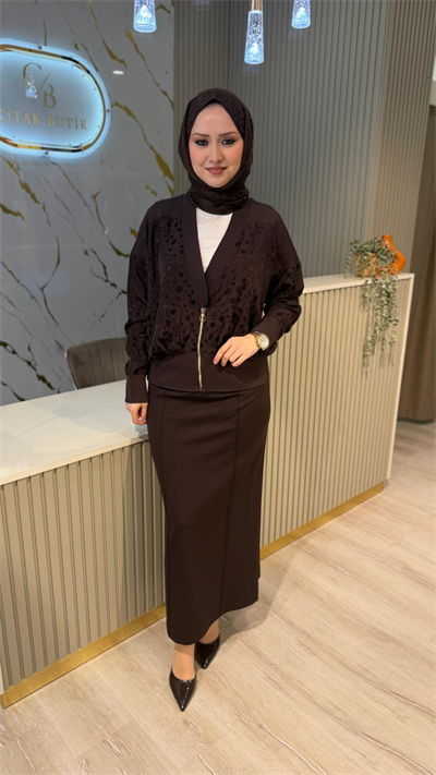 GHİSA 3428 FERMUAR DETAY PUANTİYELİ HIRKA - KAHVE