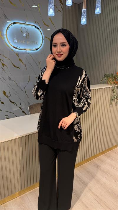GHİSA 4200 MERSERİZE DETAY TUNİK - SİYAH