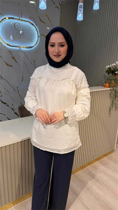 GHİSA 4434 GÜPÜR DETAY GÖMLEK - EKRU