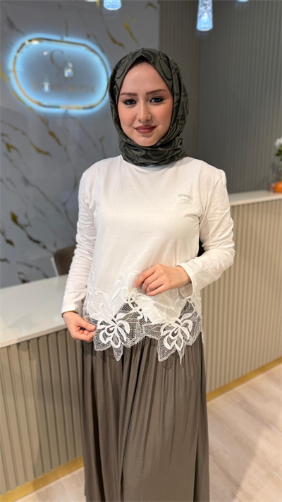GHİSA 4438 GÜPÜR DETAYLI PENYE BLUZ- EKRU