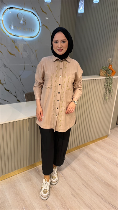 GHİSA 4441 İŞLEME DETAY TUNIK - CAMEL