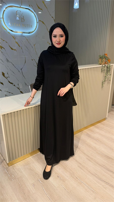 GHİSA 4999 BASİC UZUN KOL ELBİSE-SİYAH