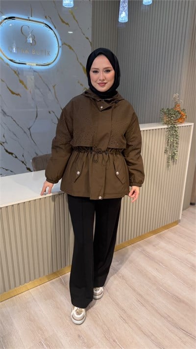 GHİSA 6587 TAŞ DETAY KABAN - KAHVE