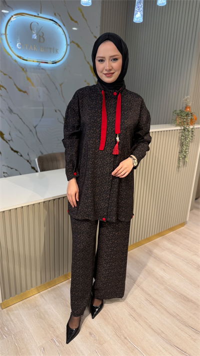 GHİSA 9354 LEOPAR TAKIM- KAHVE