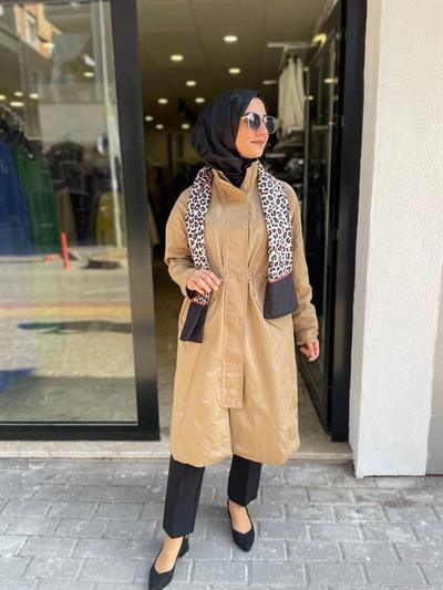 Leopar Atkı Detaylı Trençkot-Camel