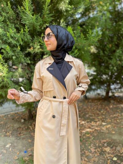 Taş İşlemeli Apolet Detaylı Trençkot-Vizon