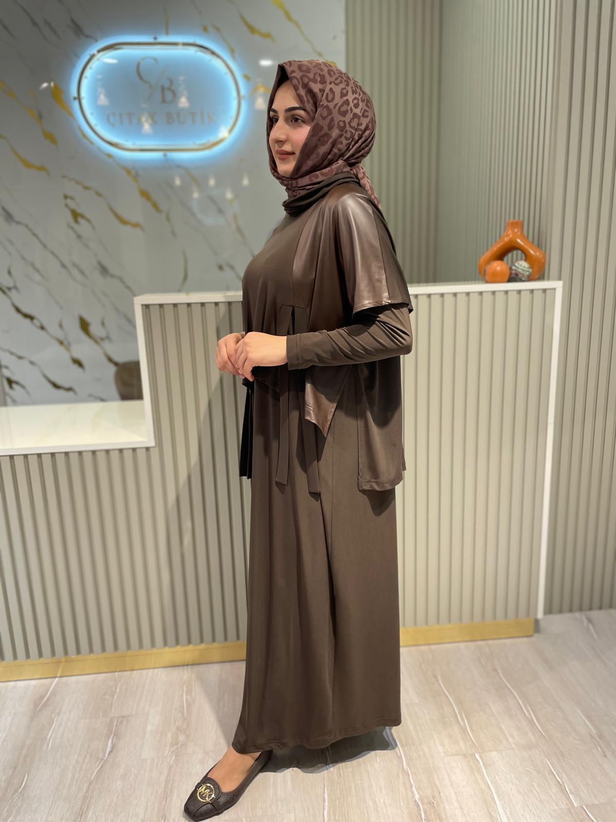 NURCAN ÇETİN 25623 İKİLİ ELBİSE - KAHVE
