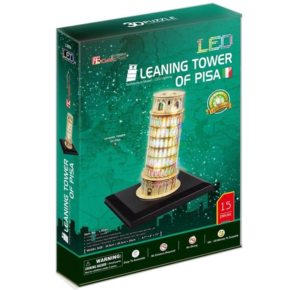 Cubic Fun 3D 15 Parça Led Puzzle Pisa Kulesi - İtalya Led Işıklı