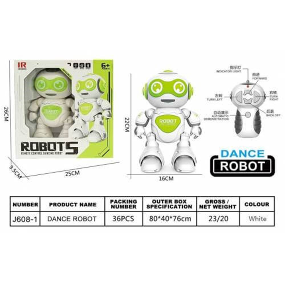 Uzaktan Kumandalı Dans Eden Robot 20 Cm Sesli Işıklı Yeşil J608 1 Diğer CAN J608 1