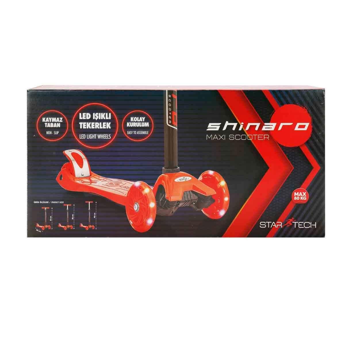 Shinaro 3 Tekerlekli Işıklı Kırmızı Maxi Scooter Shinaro CN254 SHN KRM
