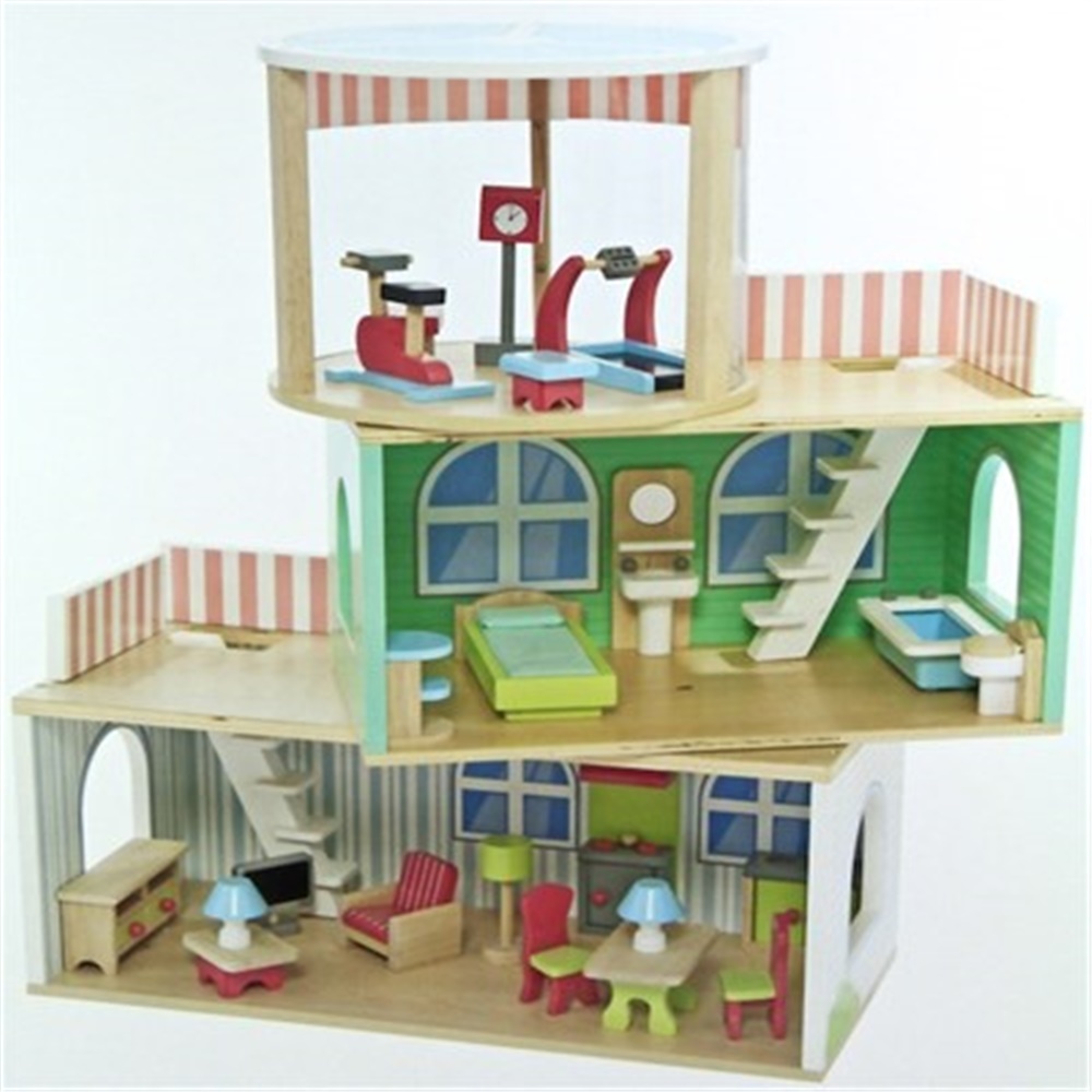 Mentari Ahşap 3 Katlı Eşyalı Bebek Evi