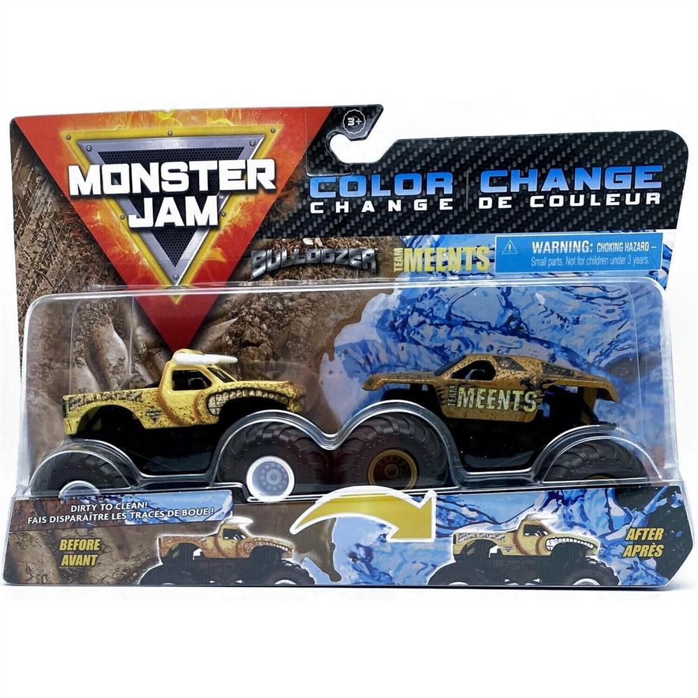 Monster Jam 1:64 Renk Değiştiren İkili Araba Seti Bulldozer & Team Meents 20129428 Spin Master SPM 20129428