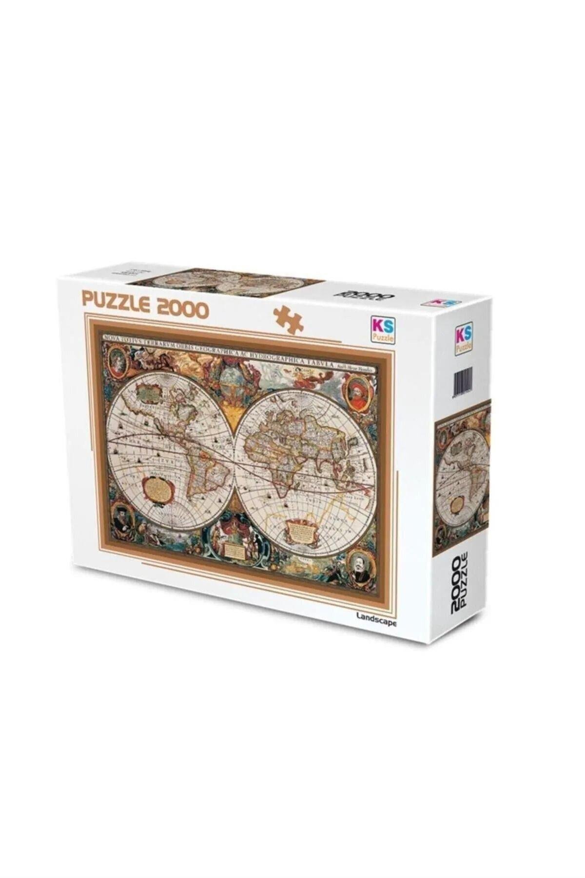 Ks Puzzle 2000 Parça Hendrik Hondius Vintage World Map KS Games KS 22529