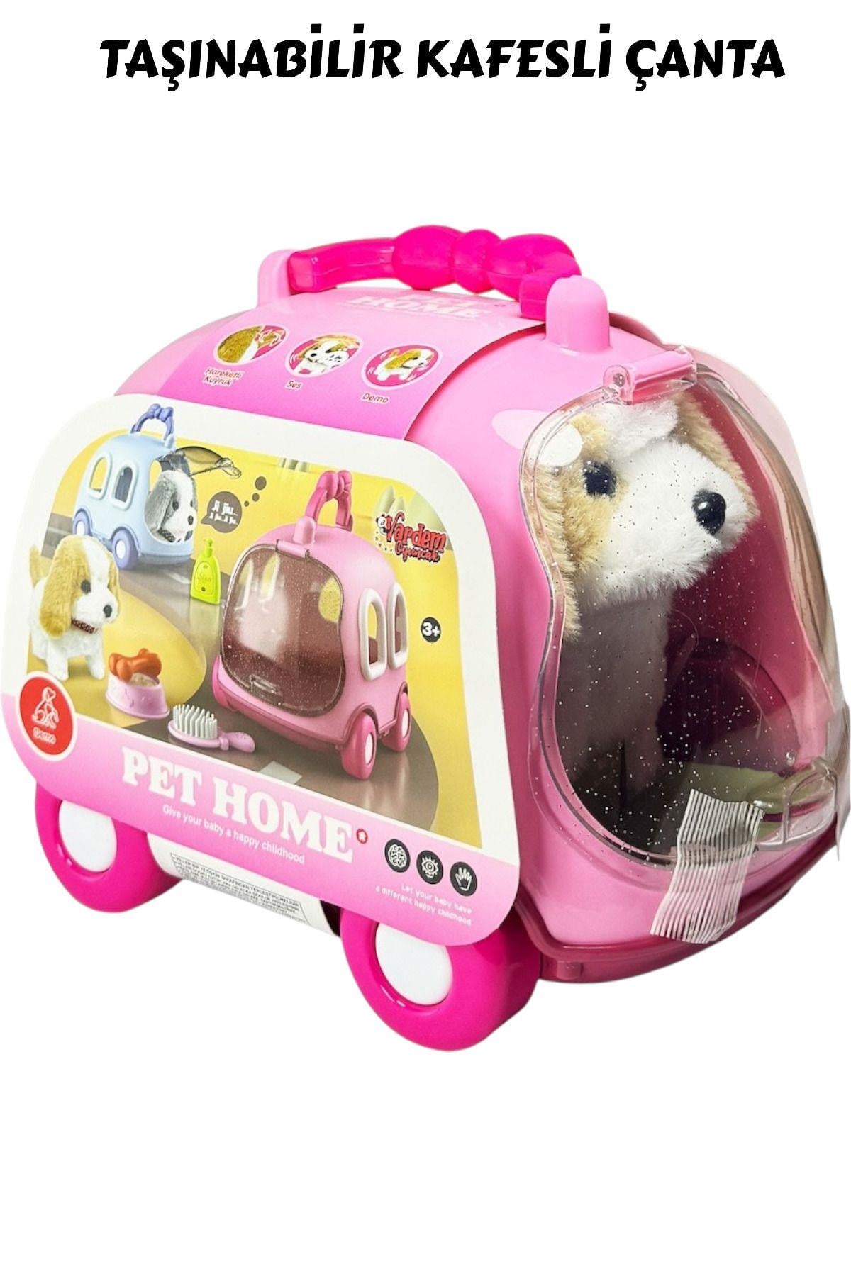 SESLI HAREKETLI KOPEK VE ARABA CANTA KOPEK EVI PEMBE Diğer JND 6802 P