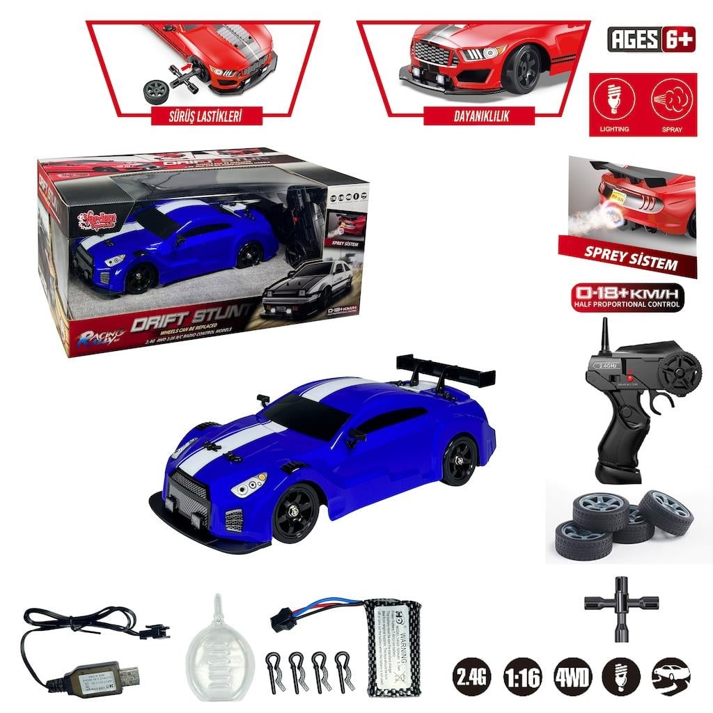 Vardem U/K F/F 2.4G Şarjlı 1:16 4x4 Drift Araba (Işıklı ve Buharlı) Nsn Vardem HB SC16A02