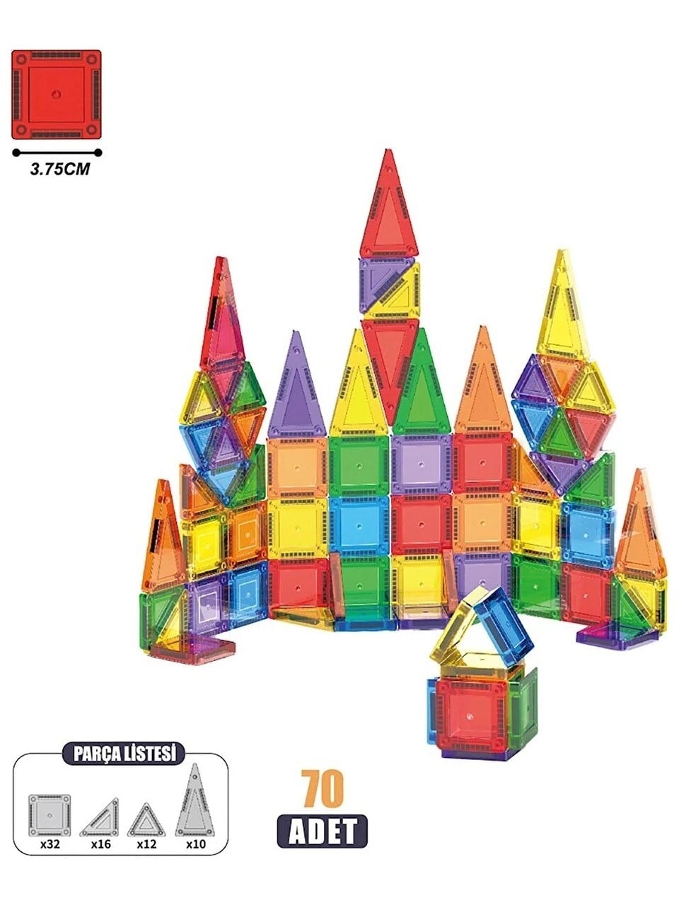 Vardem Kutulu 70 Parça 3,75 Cm Manyetik Yapı Blokları Vardem VAR CLM10