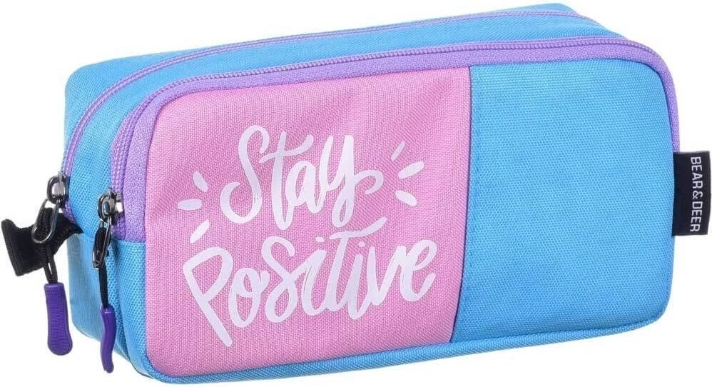 B&D Stay Positive Çift Gözlü Kalem Çantası Pembe Bear & Deer BD KCS200