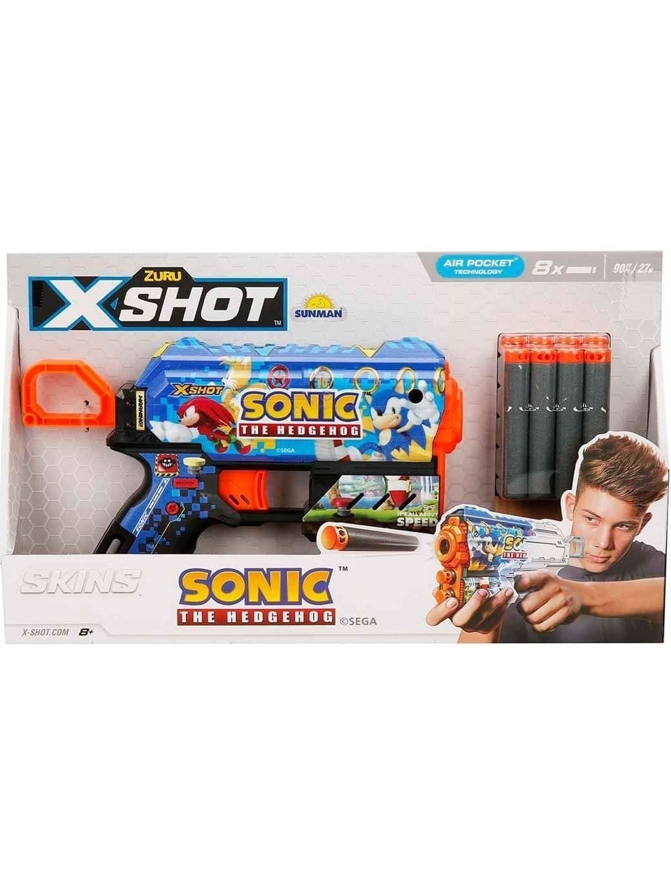 X-Shot Skins Flux Sonic The Hedgehog 8 Mermili Sünger Dart Atan Silah 21 cm - Süper Speed Sunman S00036648