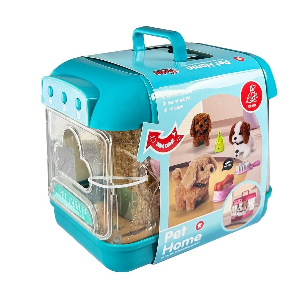 SESLI HAREKETLI KOPEK VE ISIKLI SEFFAF KAFES SET MAVI Diğer JND 6806 M