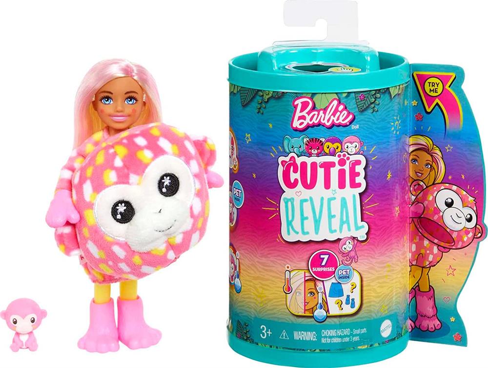Barbie Cutie Reveal Bebekler Chelsea Tropikal Orman Serisi Maymun HKR12-HKR14 Barbie HKR14