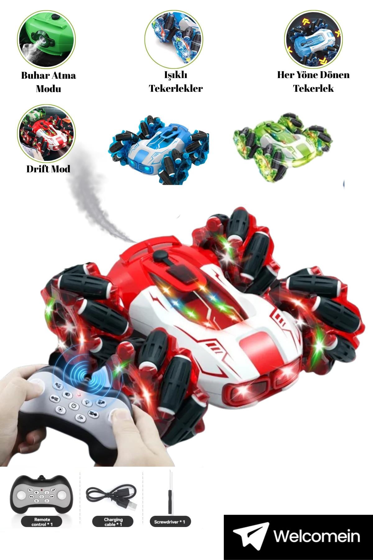 UZAKTAN KUMANDALI FUL FONKSIYON SARJLI STUNT DRIFT VE AKROBAT ARABA KIRMIZI Diğer HG4 33 K