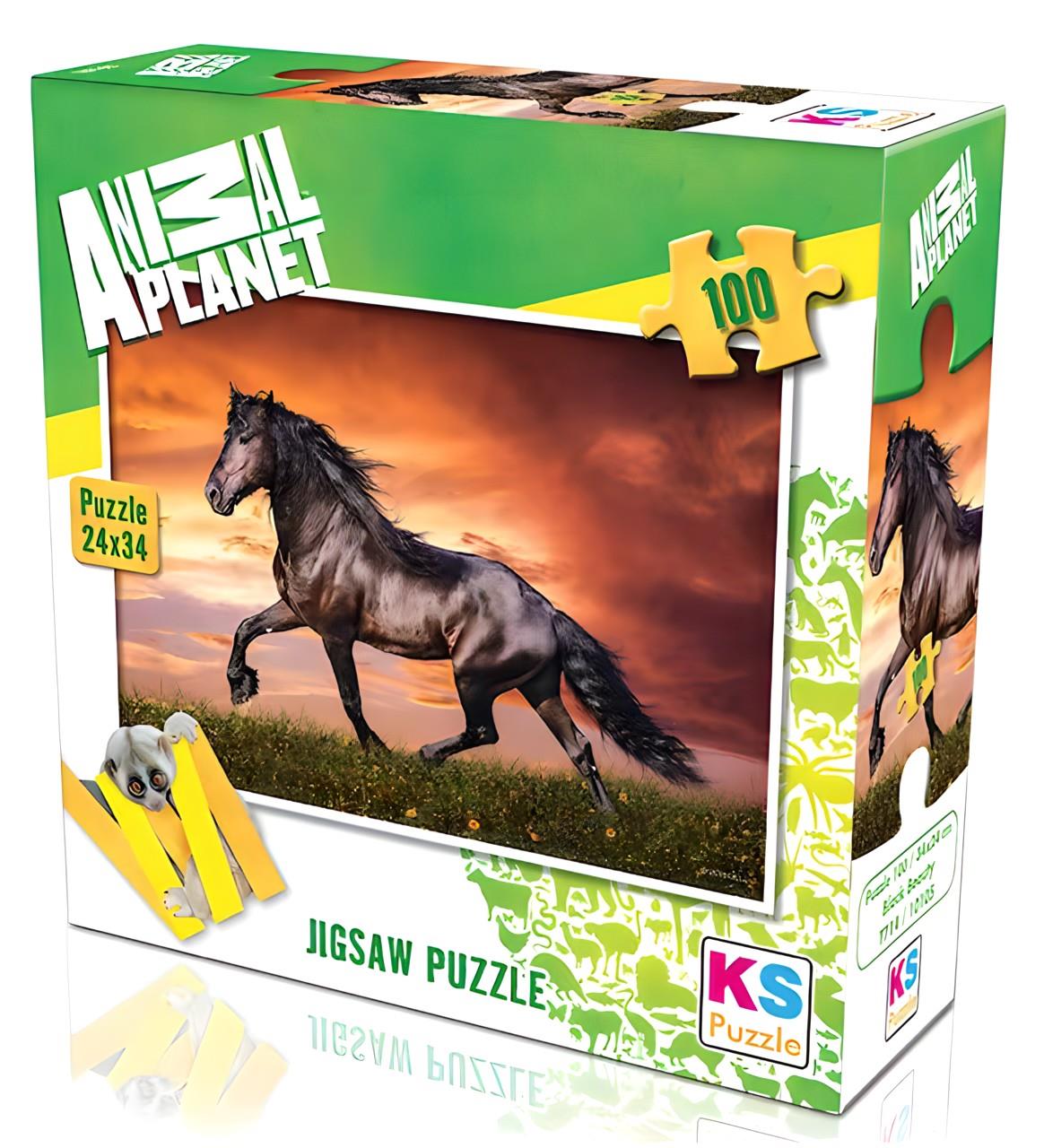 KS PUZZLE 100 PARCA SIYAH AT 24X34CM Diğer KS10105