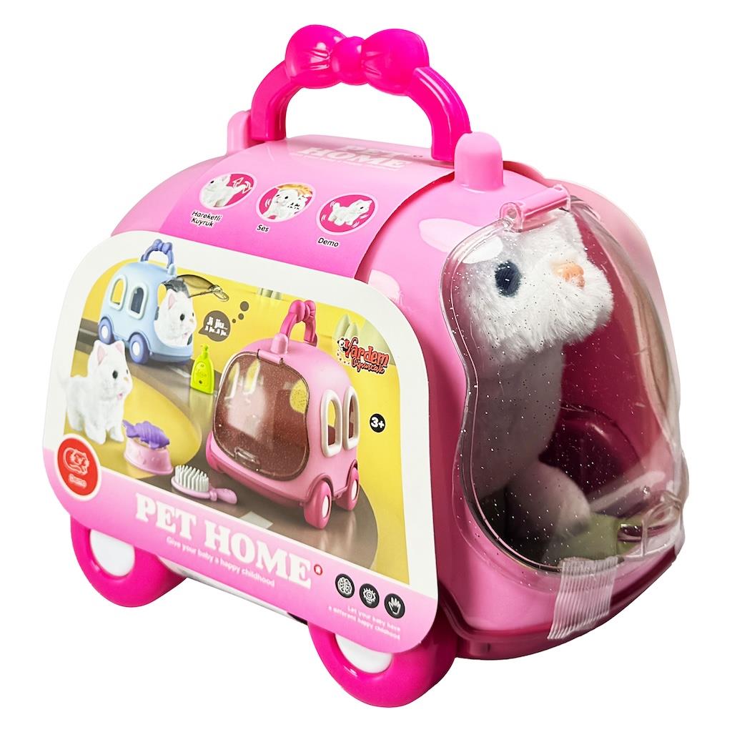SESLI HAREKETLI KEDI VE CANTALI KAFES SET PEMBE Diğer JND 6801 P