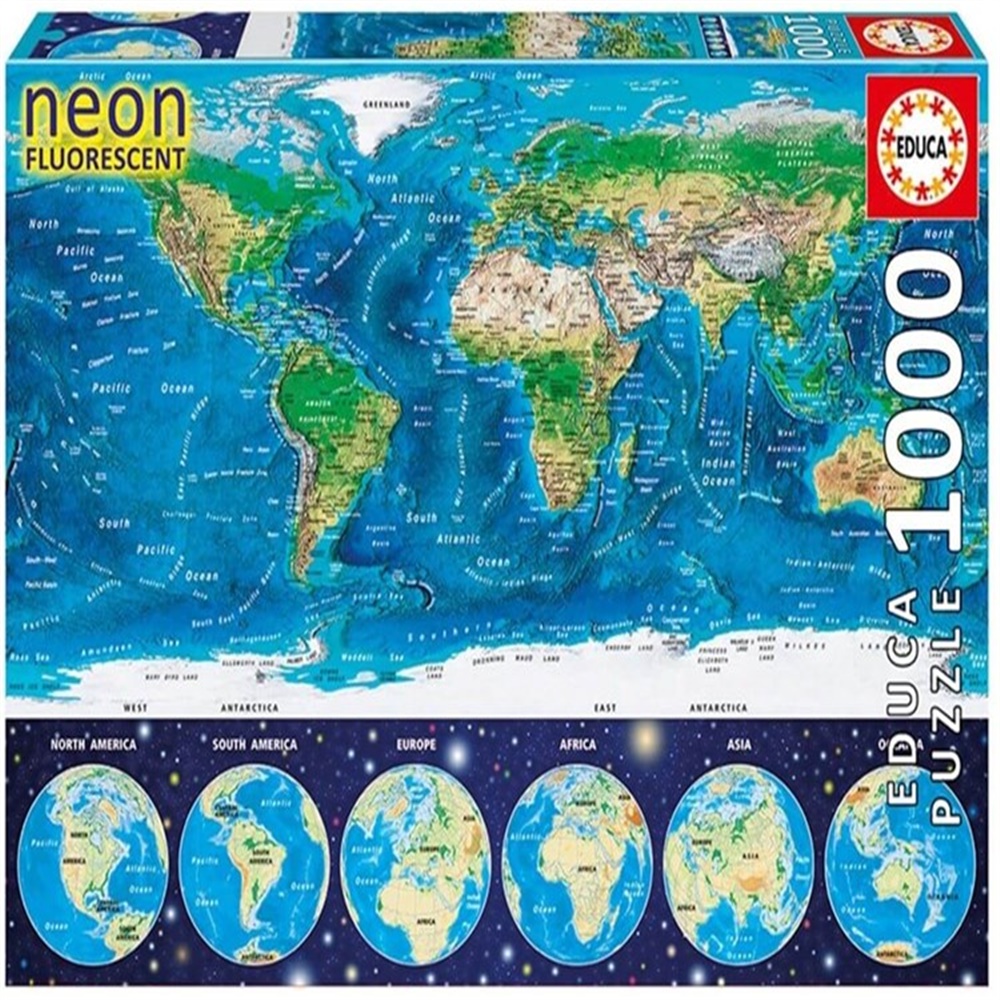 Educa World Map Dünya Haritası 1000 Parça Neon Puzzle