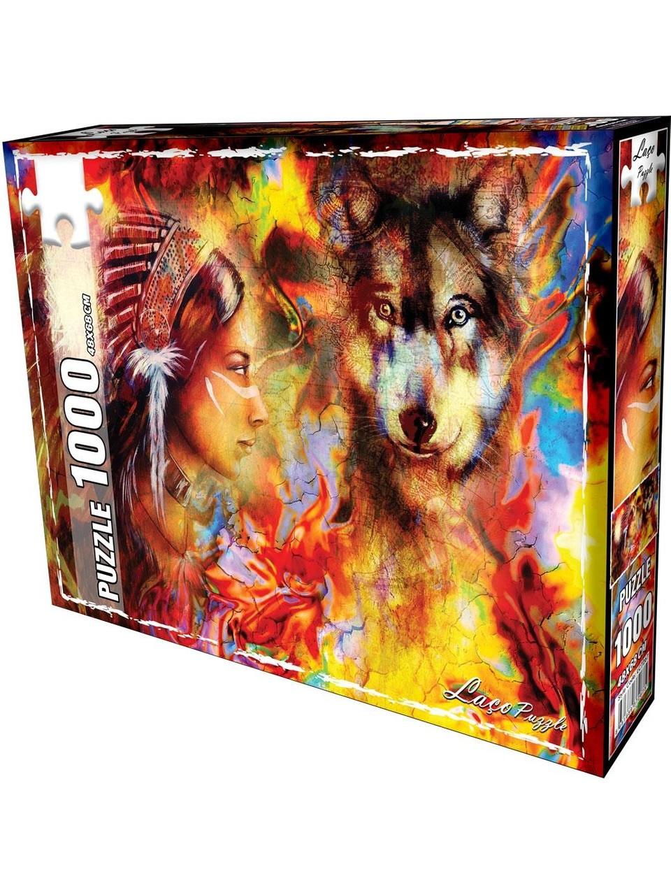 Kızılderili ve Kurt Keskin Bakış 1000 Parça Puzzle Diğer LC 7267