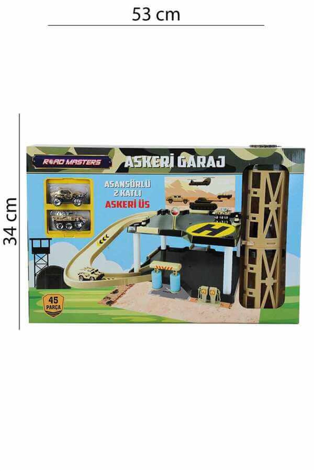 Road Master İki Katlı Asansörlü Kule Askeri Garaj Seti Mega Oyuncak MGA01668