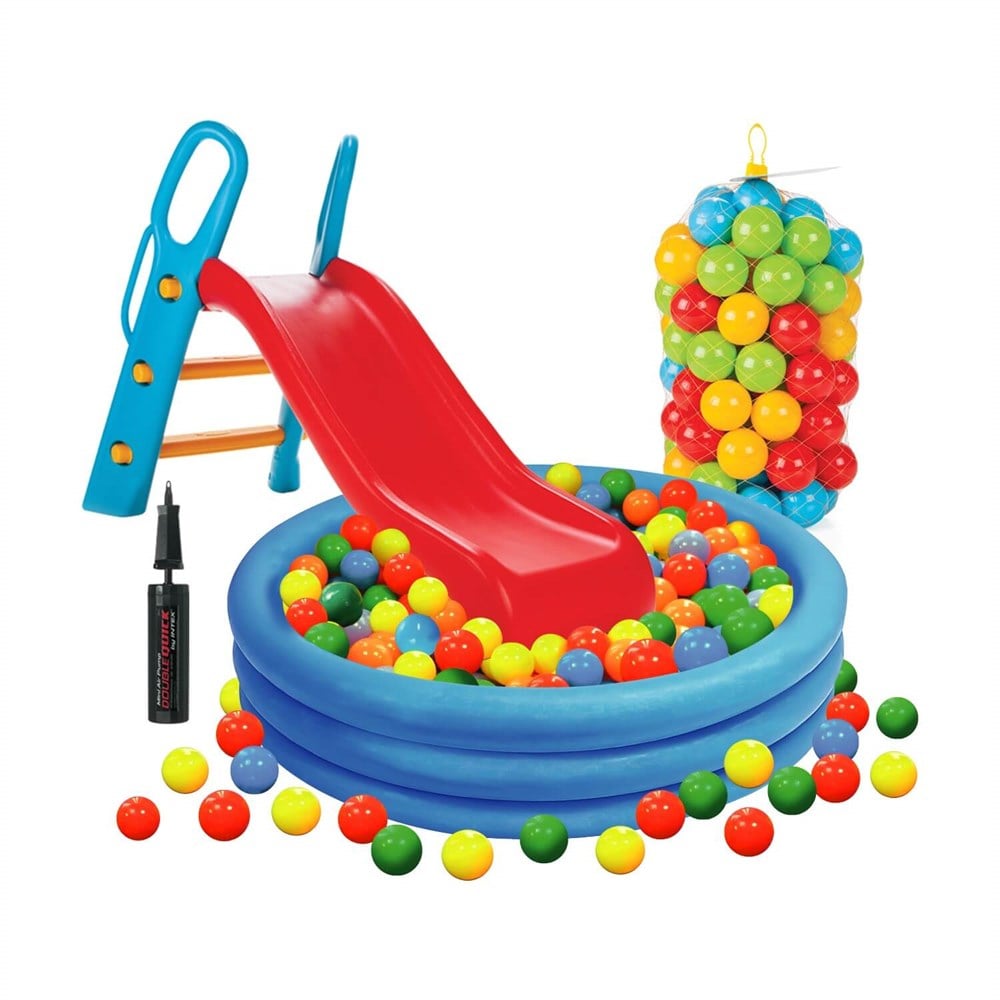 Büyük Boy Kaydıraklı Oyun Seti (Kaydırak+Havuz+Pompa+Top) Pilsan OYNST06