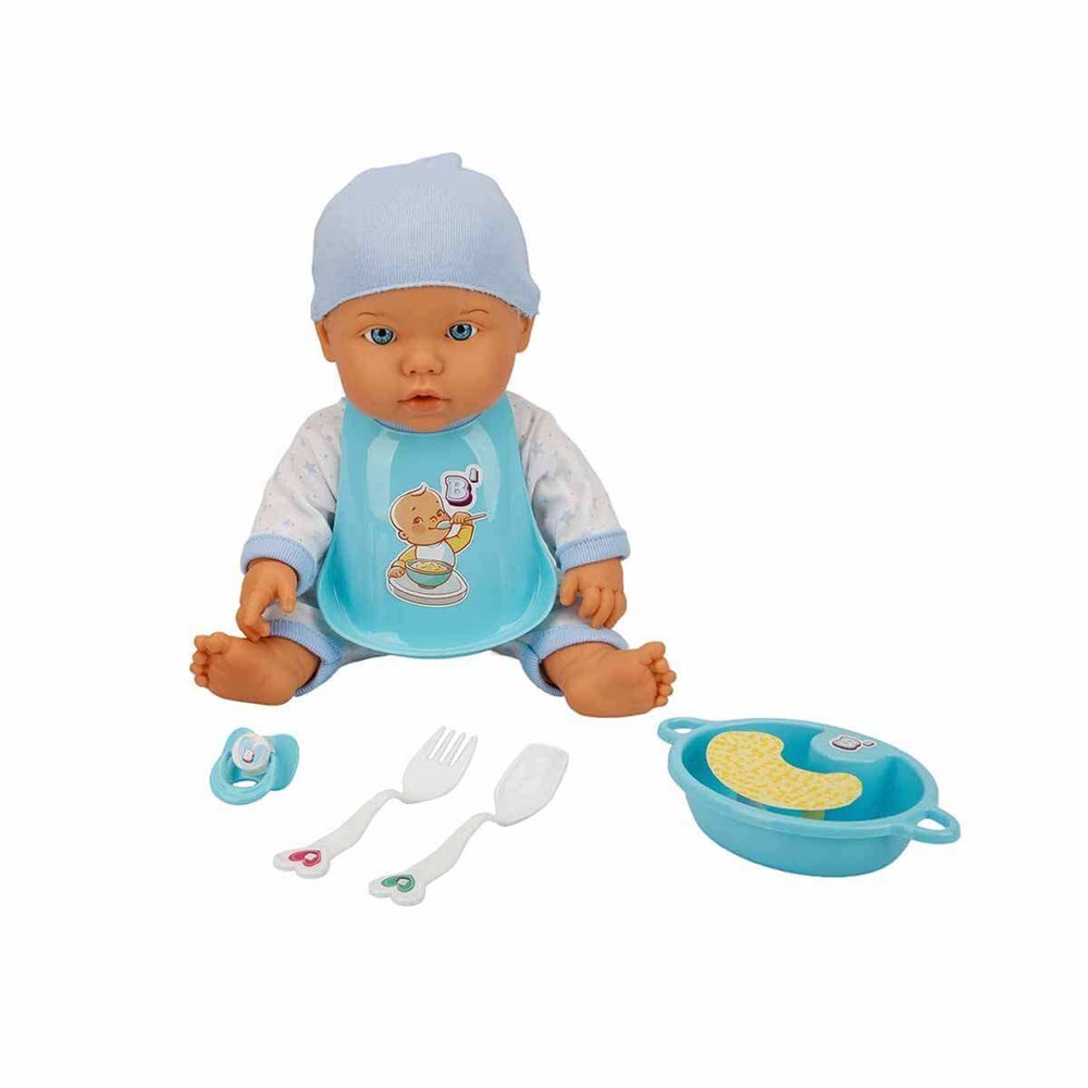 Bebelou Yemek Saati Sesli Bebek Seti 35 Cm Mavi Sunman S00030021 M