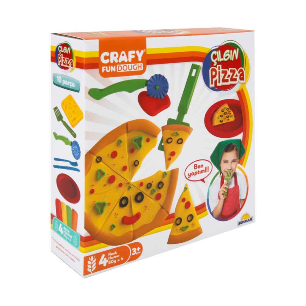 Crafy Çılgın Pizza Oyun Hamuru Seti 200 Gr. 10 Parça Sunman S01002012
