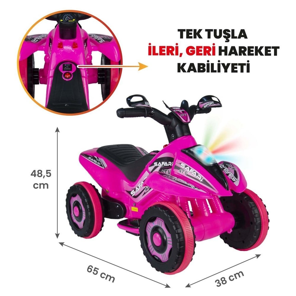 Uj Toys Müzikli ve Led Işıklı Akülü Atv 6V Safari-Pembe UJ Toys UJ SP005