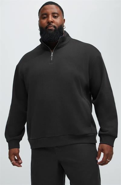 Dik Yaka Kısa Fermuarlı Oversize Siyah Sweatshirt